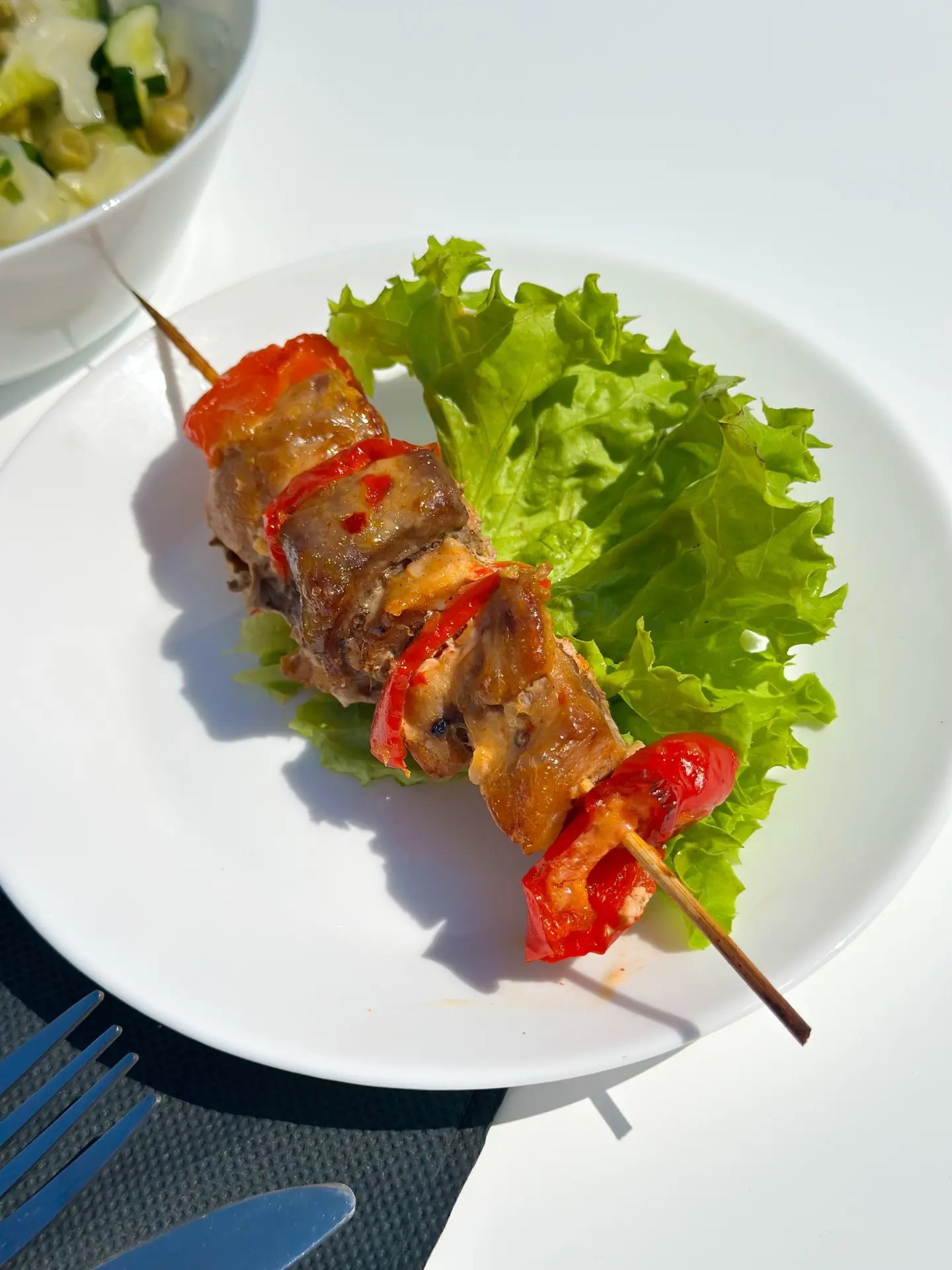 Мясной шашлычок в столовой Олива